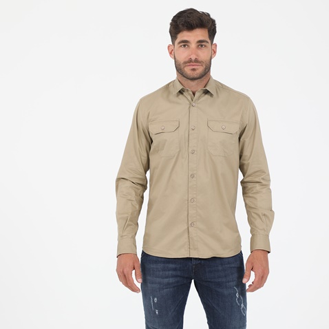 EDWARD JEANS-Ανδρικό πουκάμισο EDWARD JEANS CURD-W21 μπεζ
