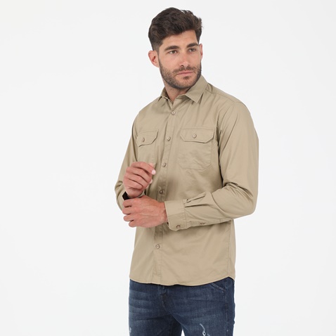 EDWARD JEANS-Ανδρικό πουκάμισο EDWARD JEANS CURD-W21 μπεζ