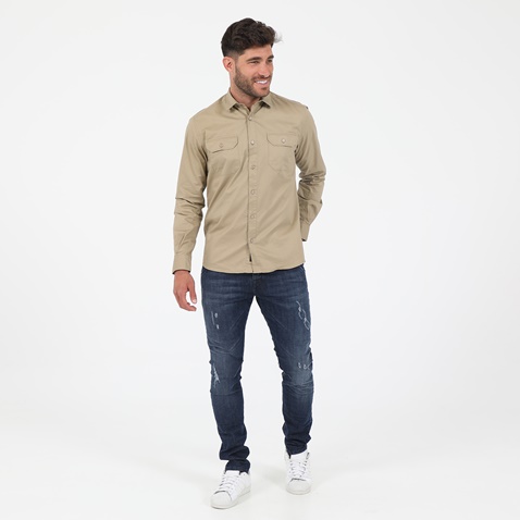 EDWARD JEANS-Ανδρικό πουκάμισο EDWARD JEANS CURD-W21 μπεζ