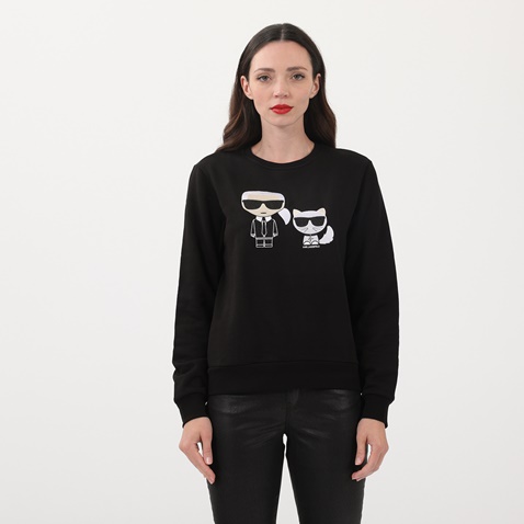 KARL LAGERFELD-Γυναικεία φούτερ μπλούζα KARL LAGERFELD 210W1821 IKONIK KARL &CHOUPETTE μαύρη