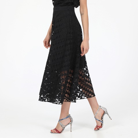 KARL LAGERFELD-Γυναικεία midi φούστα KARL LAGERFELD EMBROIDERED MESH μαύρη