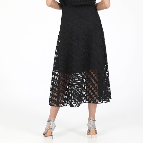 KARL LAGERFELD-Γυναικεία midi φούστα KARL LAGERFELD EMBROIDERED MESH μαύρη