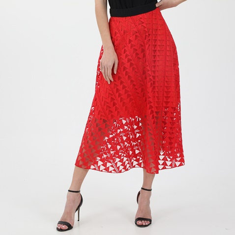 KARL LAGERFELD-Γυναικεία midi φούστα KARL LAGERFELD EMBROIDERED MESH πορτοκαλί