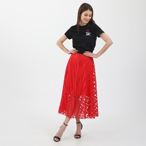 KARL LAGERFELD-Γυναικεία midi φούστα KARL LAGERFELD EMBROIDERED MESH πορτοκαλί