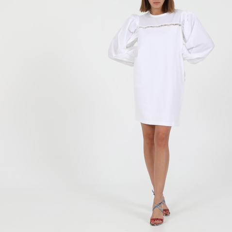 KARL LAGERFELD-Γυναικείο mini φόρεμα KARL LAGERFELD FABRIC MIX SWEAT λευκό