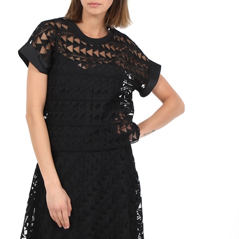 KARL LAGERFELD-Γυναικείο top KARL LAGERFELD EMBROIDERED MESH μαύρο