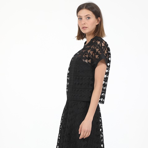 KARL LAGERFELD-Γυναικείο top KARL LAGERFELD EMBROIDERED MESH μαύρο