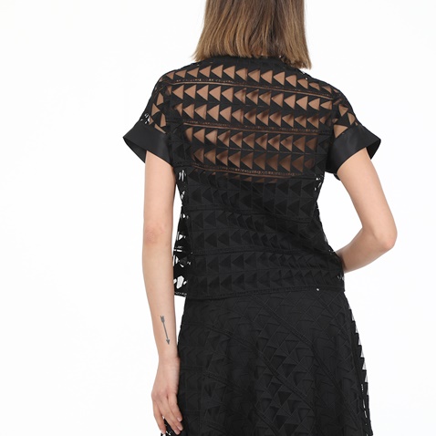 KARL LAGERFELD-Γυναικείο top KARL LAGERFELD EMBROIDERED MESH μαύρο