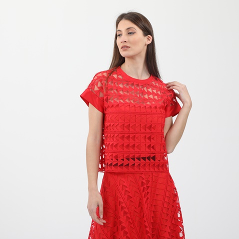 KARL LAGERFELD-Γυναικείο top KARL LAGERFELD EMBROIDERED MESH πορτοκαλί