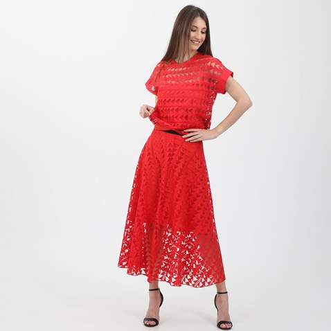 KARL LAGERFELD-Γυναικείο top KARL LAGERFELD EMBROIDERED MESH πορτοκαλί