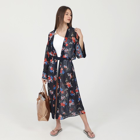 MICHAEL KORS-Γυναικείο μακρύ κιμονό MICHAEL by Michael Kors Floral Border Kimono Cover Up μπλε