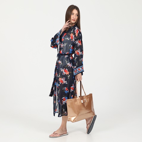 MICHAEL KORS-Γυναικείο μακρύ κιμονό MICHAEL by Michael Kors Floral Border Kimono Cover Up μπλε