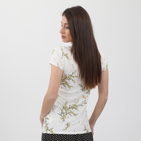 TED BAKER-Γυναικεία μπλούζα TED BAKER PAPYRUS PRINTED FITTED λευκή πράσινη