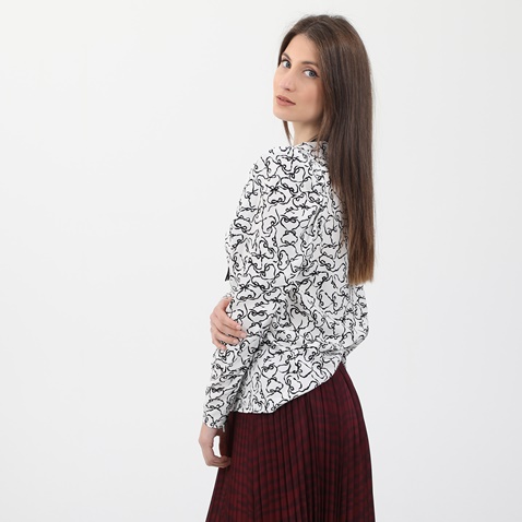 TED BAKER-Γυναικεία μπλούζα TED BAKER METROPOLIS PRINTED WOVEN TOP μαύρη λευκή