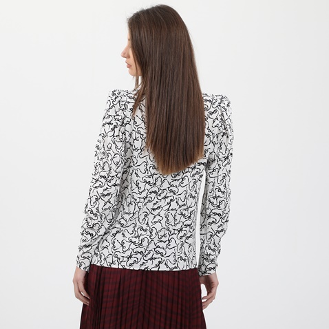 TED BAKER-Γυναικεία μπλούζα TED BAKER METROPOLIS PRINTED WOVEN TOP μαύρη λευκή