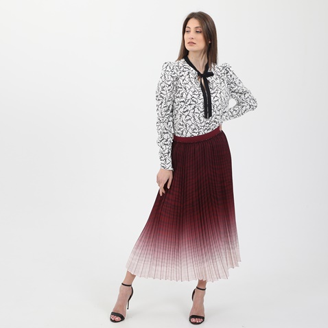 TED BAKER-Γυναικεία μπλούζα TED BAKER METROPOLIS PRINTED WOVEN TOP μαύρη λευκή