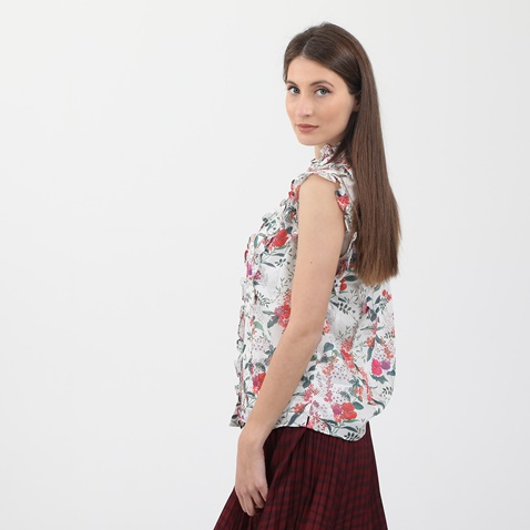 TED BAKER-Γυναικείο αμάνικο πουκάμισο TED BAKER  PLEATED RUFFLE λευκό floral