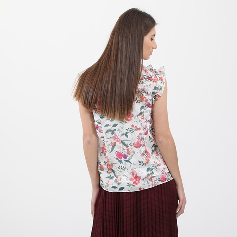 TED BAKER-Γυναικείο αμάνικο πουκάμισο TED BAKER  PLEATED RUFFLE λευκό floral