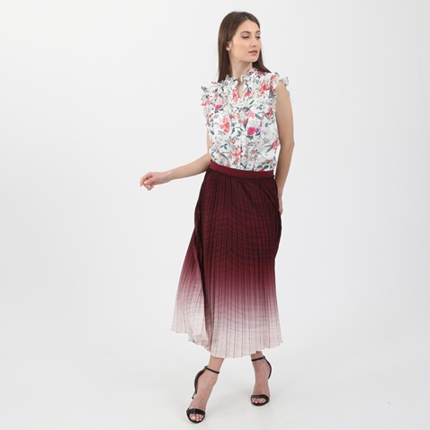 TED BAKER-Γυναικείο αμάνικο πουκάμισο TED BAKER  PLEATED RUFFLE λευκό floral