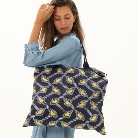 TED BAKER-Γυναικεία τσάντα ώμου TED BAKER 252569 LIP FOLDAWAY SHOPPER μπλε κίτρινη
