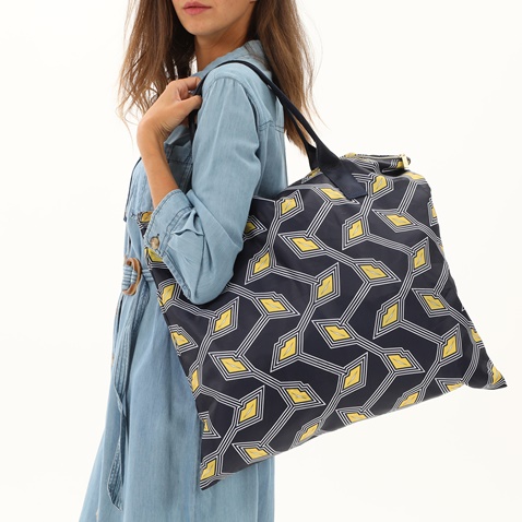 TED BAKER-Γυναικεία τσάντα ώμου TED BAKER 252569 LIP FOLDAWAY SHOPPER μπλε κίτρινη