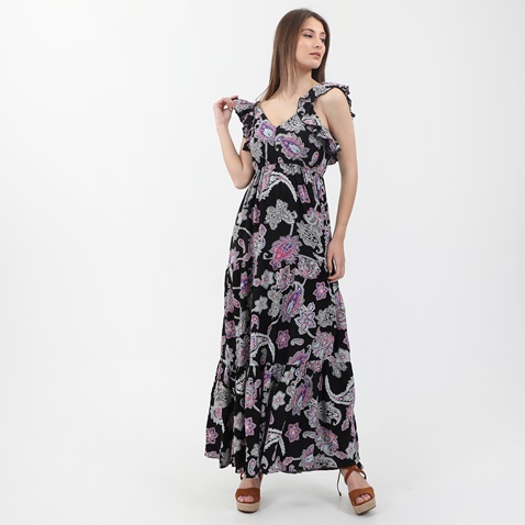 'ALE-Γυναικείο maxi φόρεμα 'ALE μαύρο floral
