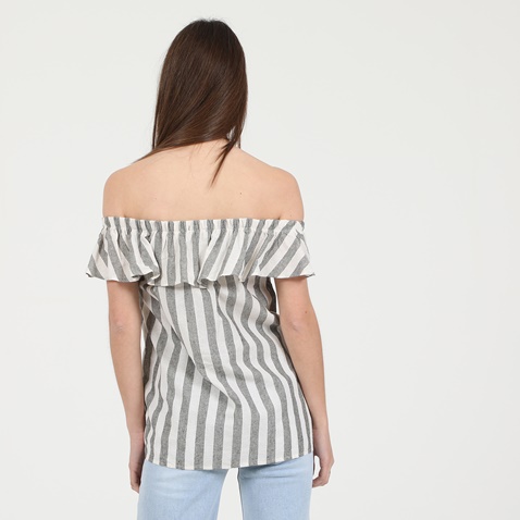 ATTRATTIVO-Γυναικεία off the shoulders μπλούζα ATTRATTIVO ριγέ λευκή γκρι