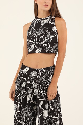 KENDALL+KYLIE-Γυναικείο cropped top KENDALL+KYLIE PRINT STRAPPY ασπρόμαυρο