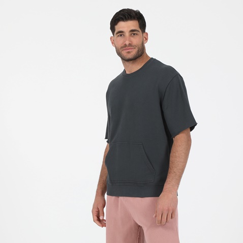 DIRTY LAUNDRY-Ανδρική κοντομάνικη φούτερ μπλούζα DIRTY LAUNDRY OVERSIZED LOOSE KNIT ανθρακί γκρι