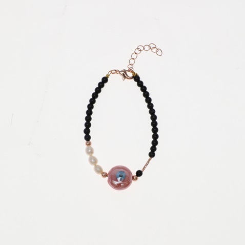 ERMINA KASS-Γυναικείο βραχιόλι ERMINA KASS PEACH CERAMIC EVIL EYE μαύρο κοραλί