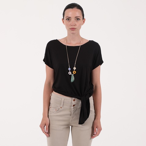 ALE-Γυναικείο cropped top με μακρύ κολιέ ATTRATTIVO μαύρο