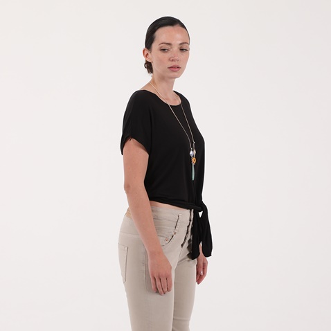 ALE-Γυναικείο cropped top με μακρύ κολιέ ATTRATTIVO μαύρο