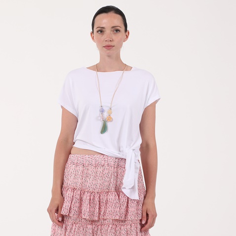 'ALE-Γυναικείο cropped top με μακρύ κολιέ ATTRATTIVO λευκό