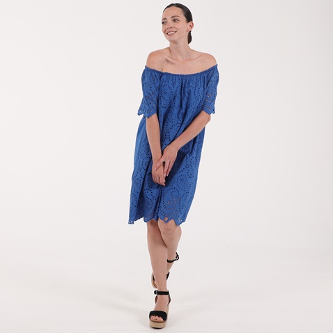 ATTRATTIVO-Γυναικείο mini off the shoulders φόρεμα ATTRATTIVO μπλε