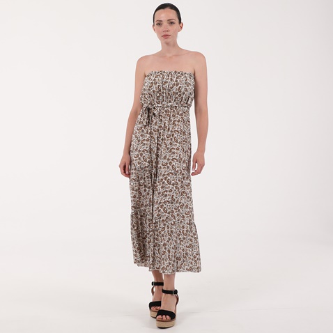 ATTRATTIVO-Γυναικείο μακρύ strapless φόρεμα ATTRATTIVO μπεζ καφέ