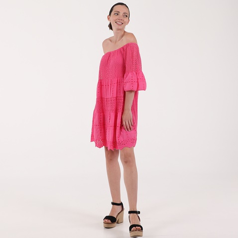'ALE-Γυναικείο mini off the shoulders φόρεμα 'ALE φούξια