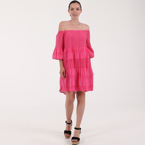'ALE-Γυναικείο mini off the shoulders φόρεμα 'ALE φούξια