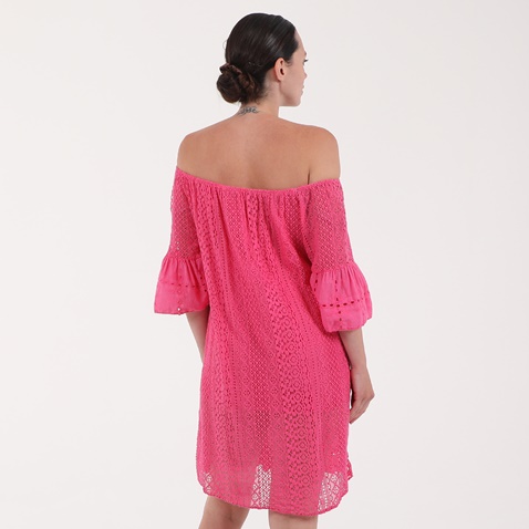 'ALE-Γυναικείο mini off the shoulders φόρεμα 'ALE φούξια