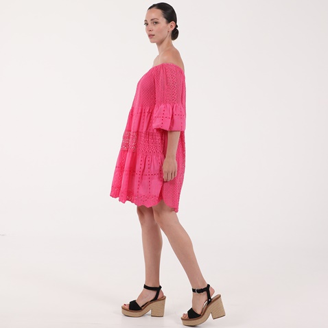 'ALE-Γυναικείο mini off the shoulders φόρεμα 'ALE φούξια