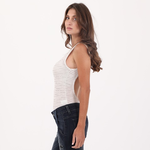 STAFF JEANS-Γυναικείο κορμάκι STAFF JEANS 63-059.039 SINEAD λευκό ριγέ γκρι