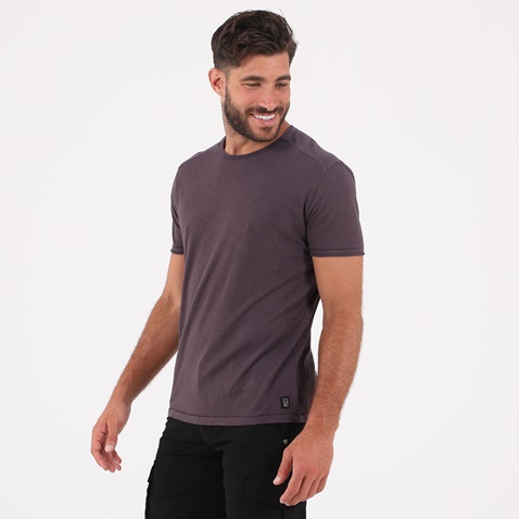 DIRTY LAUNDRY-Ανδρική μπλούζα DIRTY LAUNDRY  DLMT0121F HALF RIB NECK SLUB μοβ