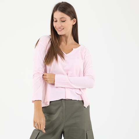 DIRTY LAUNDRY-Γυναικεία μπλούζα DIRTY LAUNDRY DLWL01S21 ACID LINEN BLEND L/S ροζ