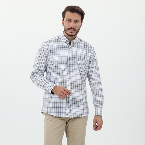 MARTIN & CO-Ανδρικό πουκάμισο MARTIN & CO 52-0685 Regular Fit λευκό μπλε μπεζ καρό