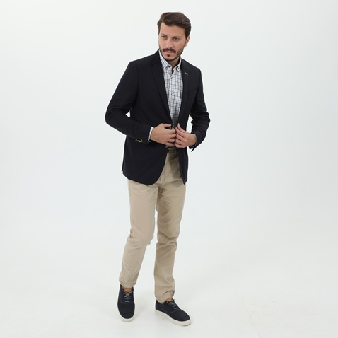 MARTIN & CO-Ανδρικό πουκάμισο MARTIN & CO 52-0685 Regular Fit λευκό μπλε μπεζ καρό
