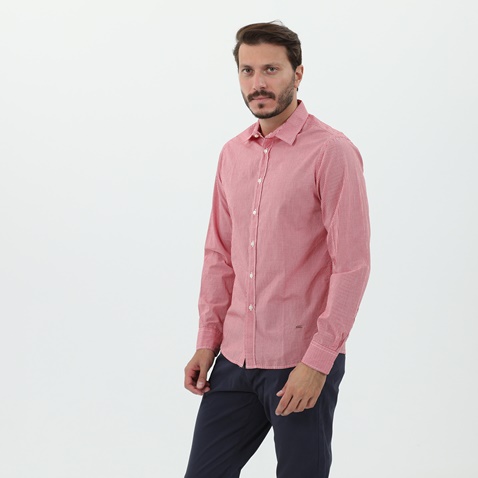 STAFF JEANS-Ανδρικό πουκάμισο STAFF JEANS 61-007.045 MARIO κόκκινο λευκό καρό