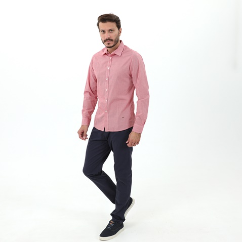STAFF JEANS-Ανδρικό πουκάμισο STAFF JEANS 61-007.045 MARIO κόκκινο λευκό καρό