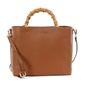 FOLLI FOLLIE-Γυναικεία δερμάτινη τσάντα tote FOLLI FOLLIE Harmony με λαβές bamboo καφέ