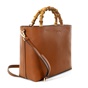 FOLLI FOLLIE-Γυναικεία δερμάτινη τσάντα tote FOLLI FOLLIE Harmony με λαβές bamboo καφέ