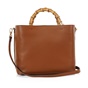 FOLLI FOLLIE-Γυναικεία δερμάτινη τσάντα tote FOLLI FOLLIE Harmony με λαβές bamboo καφέ