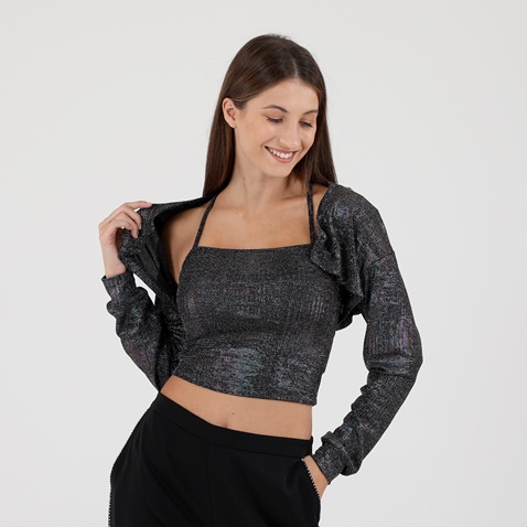 ATTRATTIVO-Γυναικείο σετ από ζακέτα μπολερό και cropped top ATTRATTIVO 92523410 ασημί